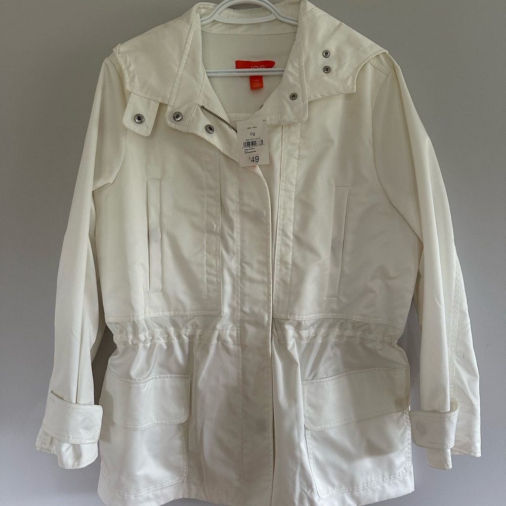 Women's Joe Fresh White Hooded Utility Trench Coat Jacket NWT Size Large Spring